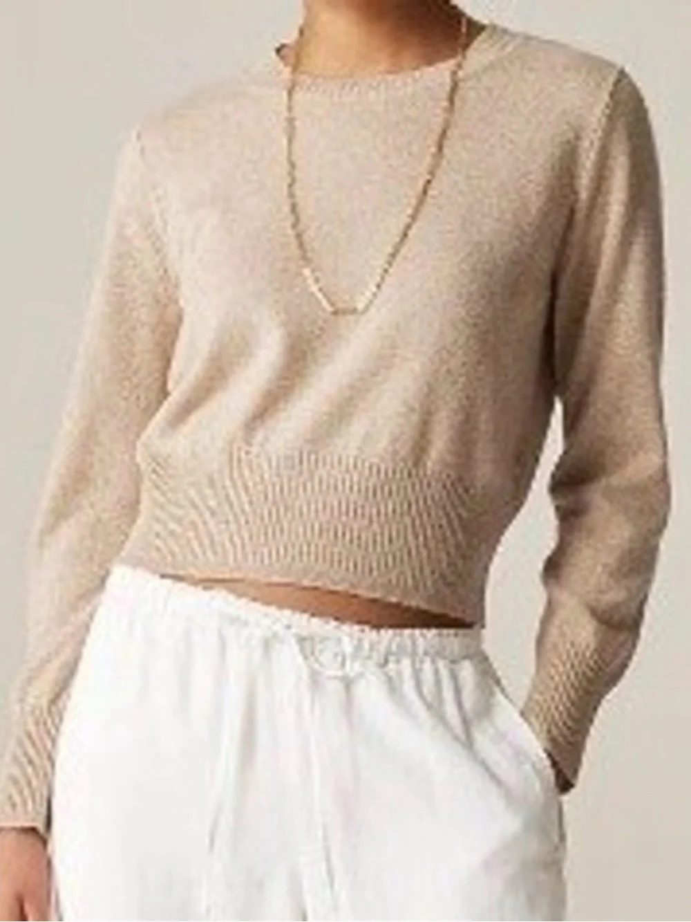 J.CREW 100% Cashmere Knit Cropped Crewneck Sweater Taupe M Minimalist Chic Cozy